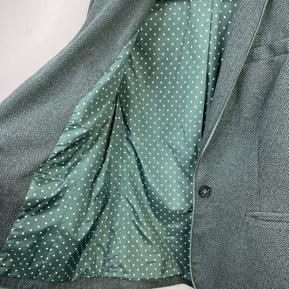 The Limited Green Gray Herringbone Tweed Classic Academia Blazer Jacket womens M - Picture 6 of 13